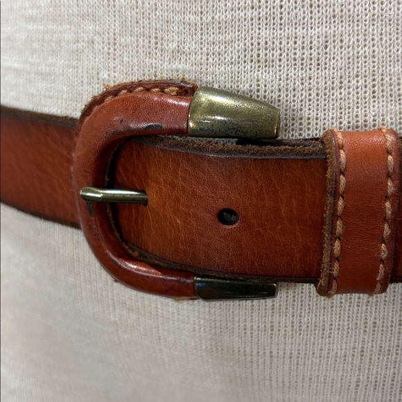 Fossil sz M brown leather belt with brass/leather buckle - Picture 2 of 11